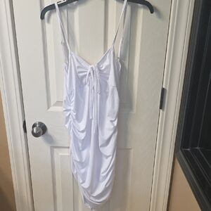 Elegant White Ruched Dress